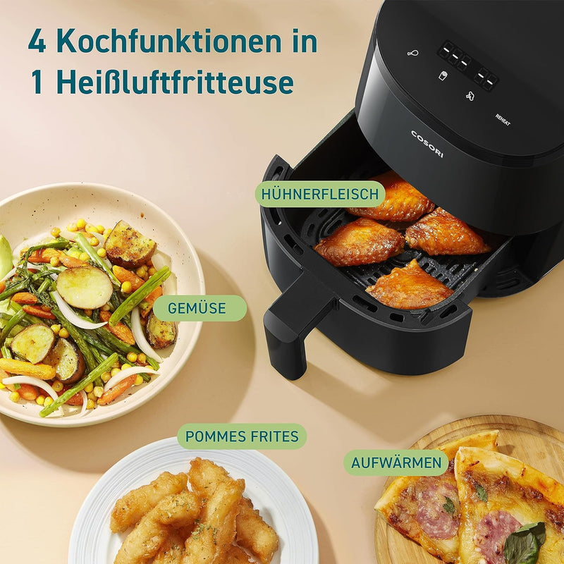 COSORI Heissluftfritteuse 2L, 4-in-1 Mini Airfryer, 30 Online Rezepte, 75-205℃, Energiesparend, Komp