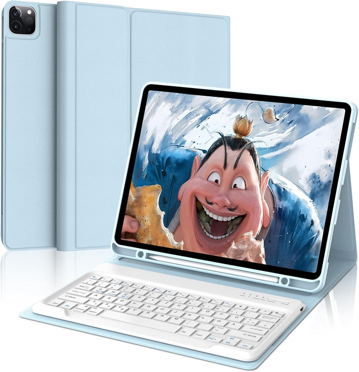Hülle mit Tastatur für iPad Pro 12.9 6ª 2022 /5ª 2021/4ª 2020/3ª 2018 Gen Himmelblau Sonderausgabe,