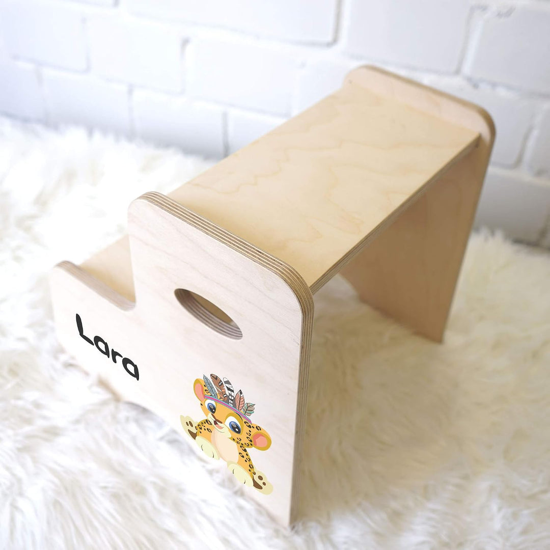 Tritthocker Kinder, Hocker aus Holz für Bad und Küche, Holzhocker personalisierter Toilettenhocker m