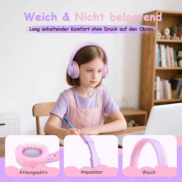 Kinderkopfhörer mit Kabel Klappbar, mit Mikrofon, Kopfhörer Kinder Gehörschutz auf 85/94 dB, Kopfhör