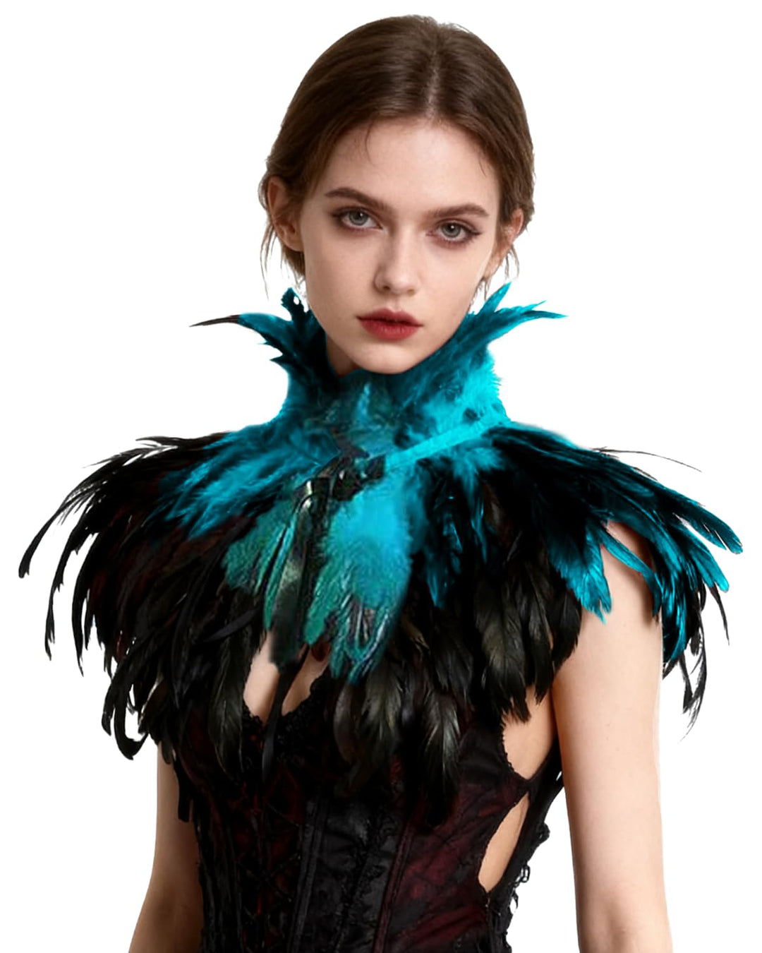 keland Schwarzer Gothic Victorian natürlicher Feder-Kap-Schal-Stola Poncho mit-Kragen