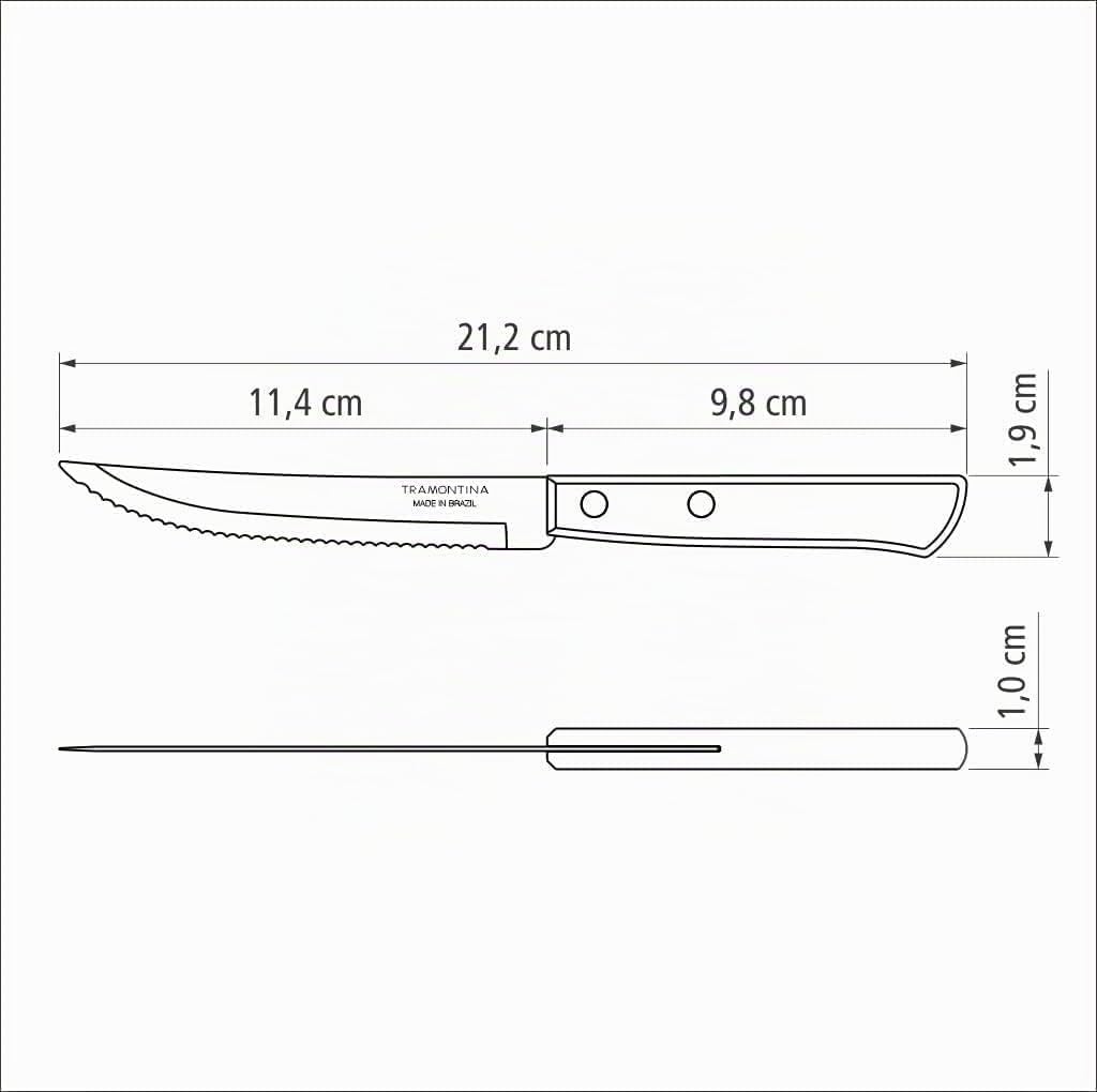 Tramontina Steakmesser, Pizzamesser, Set 6-teilig, 6 Steakmessern aus Edelstahl, Holzgriff rot FSC E