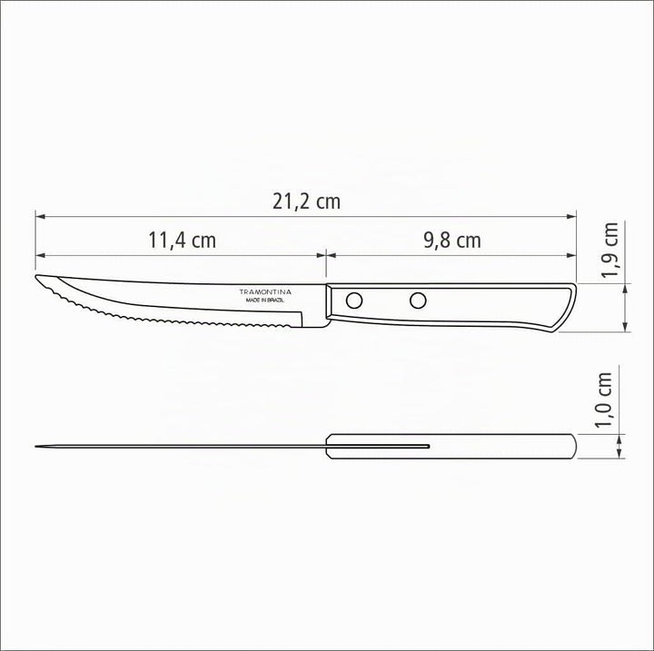 Tramontina Steakmesser, Pizzamesser, Set 6-teilig, 6 Steakmessern aus Edelstahl, Holzgriff rot FSC E