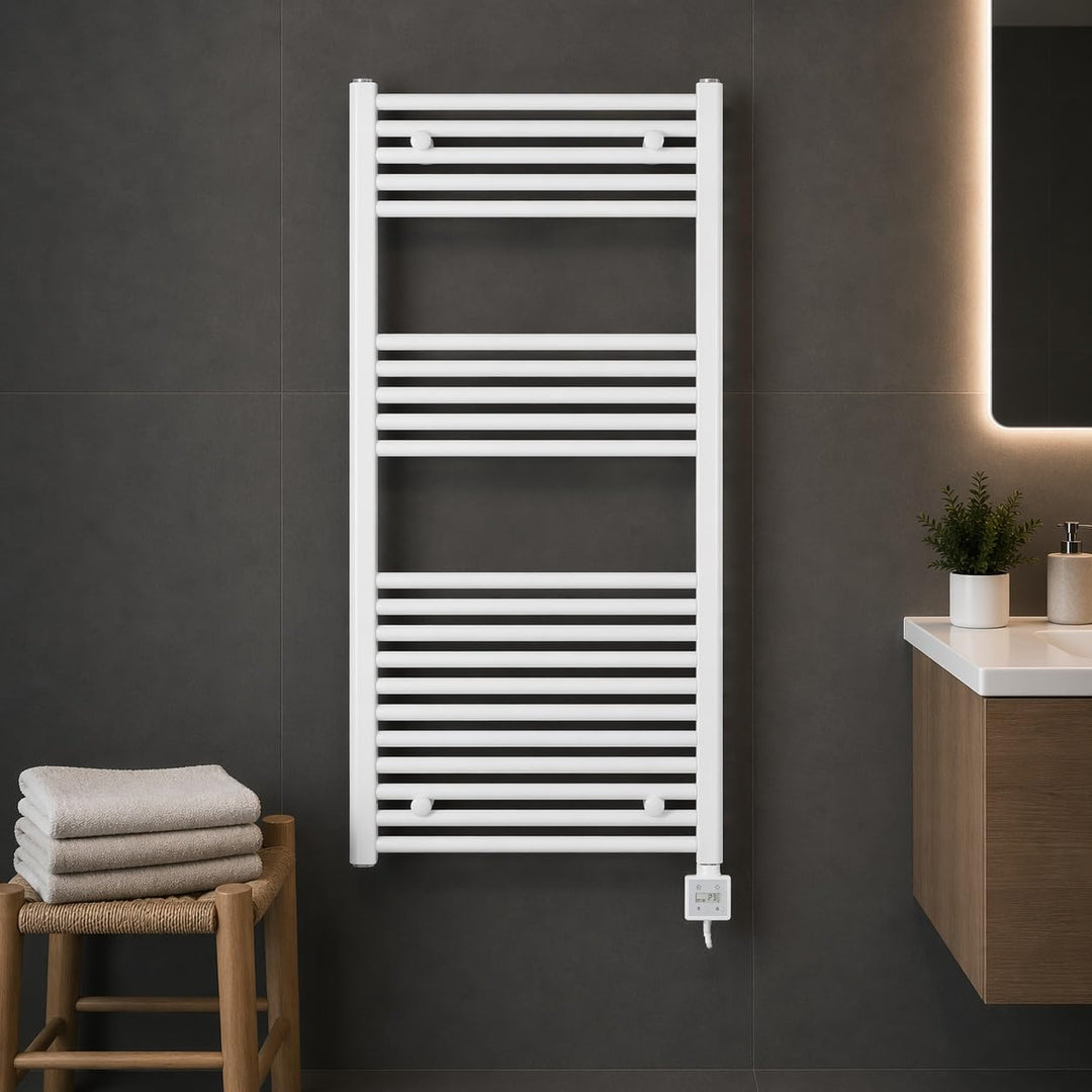 anapont elektrischer Badheizkörper 1175h x 600b - Zeitschaltuhr - Timer-Funktion - gerade - weiss -