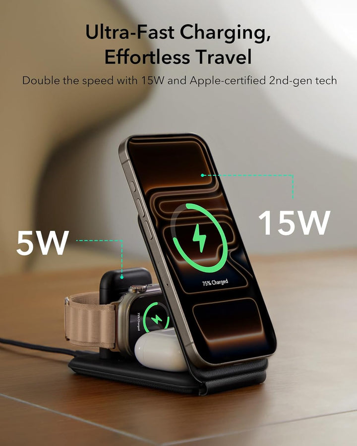 ESR 3 in 1 Ladestation Apple Watch und iPhone, 15W Zertifiziert MagSafe Ladestation mit Apple Watch-