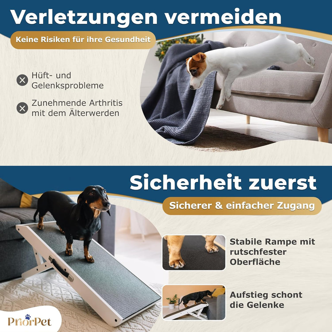 Hunderampe - Hundetreppe für kleine Hunde und grosse Hunde - Einstellbar 18-53 cm - Für Bett, Sofa -