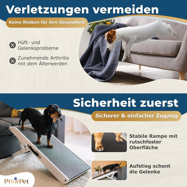 Hunderampe - Hundetreppe für kleine Hunde und grosse Hunde - Einstellbar 18-53 cm - Für Bett, Sofa -