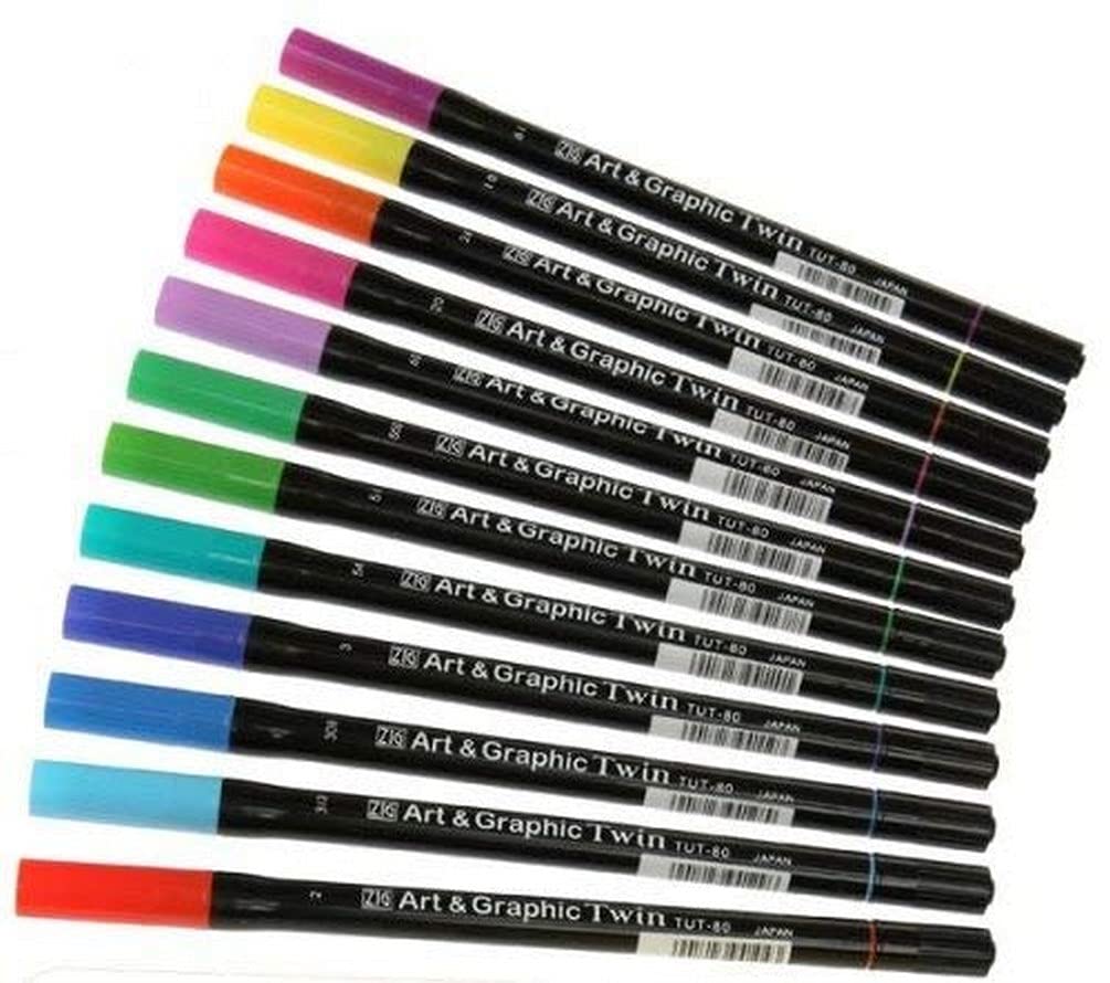 Kuretake TUT-80/12VBR Farbenset, Plastik, diverse farben, 19,4 x 14,4 x 1,5 cm