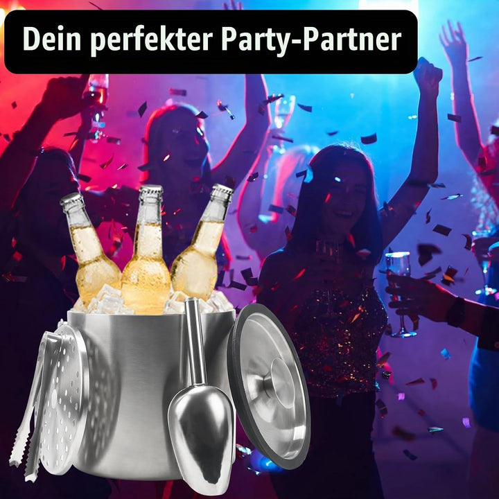 4L eiswürfelbehälter mit deckel sektkühler flaschenkühler champagner kühler doppelwandiger Eiskübel