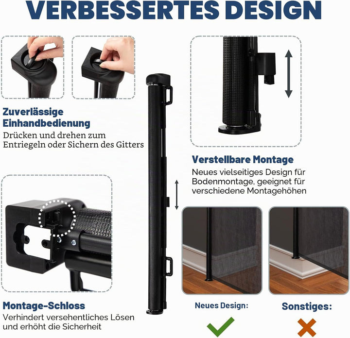 HollyHOME Treppenschutzgitter Ausziehbar 0-180cm, Extra Breit Babygitter, Einhandbedienung, Türschut