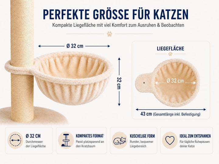 Liegemulde Katzenkorb Katzenhängematte für Kratzbaum aus weichem Plüsch Ø32 cm – XL Katzenmulde Ersa