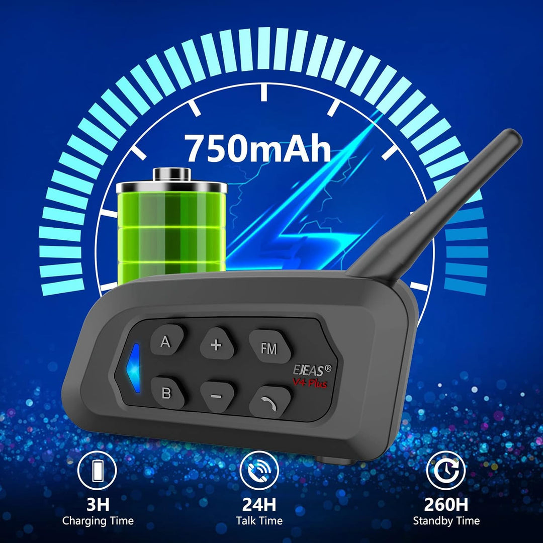 EJEAS V4 Plus Motorrad Gegensprechanlage, Motorradhelm Bluetooth 5.1 Headset mit FM und CVC Rauschun