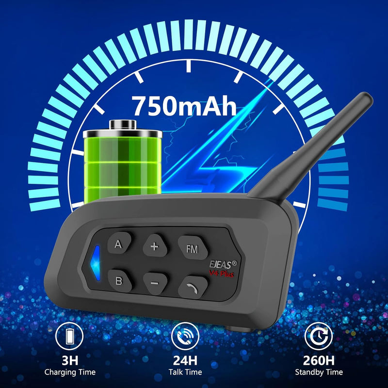 EJEAS V4 Plus Motorrad Gegensprechanlage, Motorradhelm Bluetooth 5.1 Headset mit FM und CVC Rauschun