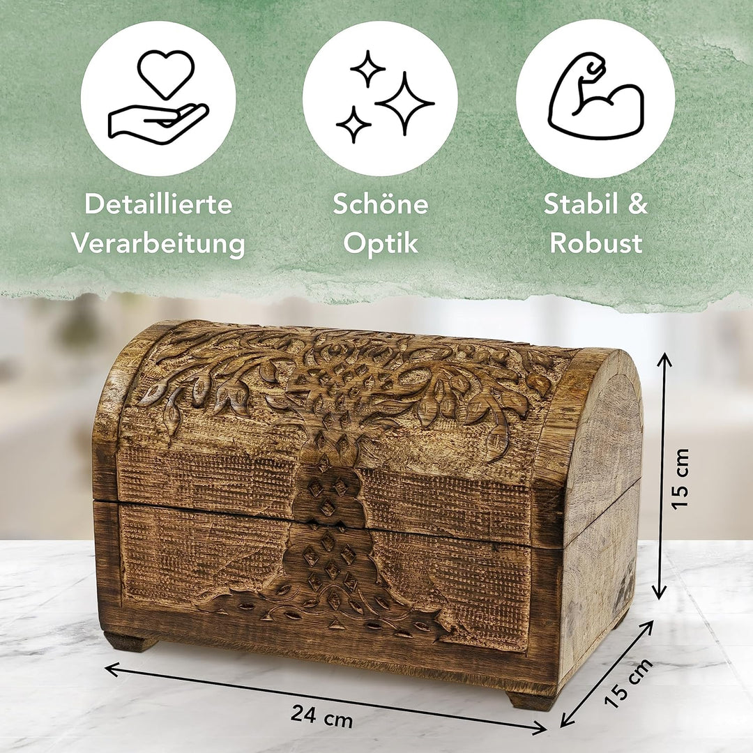 Kunstversteck Schatzkiste Baum des Lebens Design 2, massive Holz-Schatulle Dekobox 24x 15 x 15 cm, b