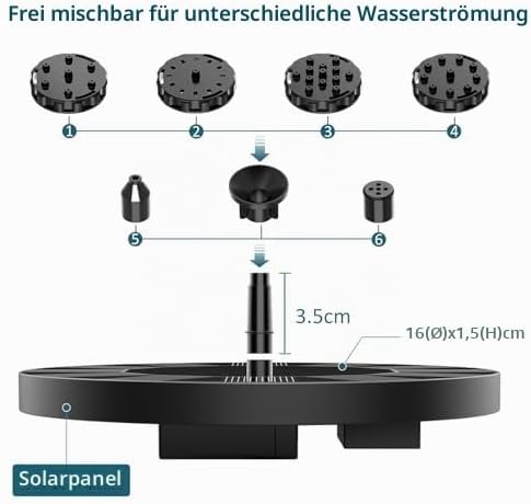 AISITIN 2PCS Solarbrunnen für Draussen mit 6 Düsen und 4 Stützstangen | 1,5W Solar Springbrunnen für