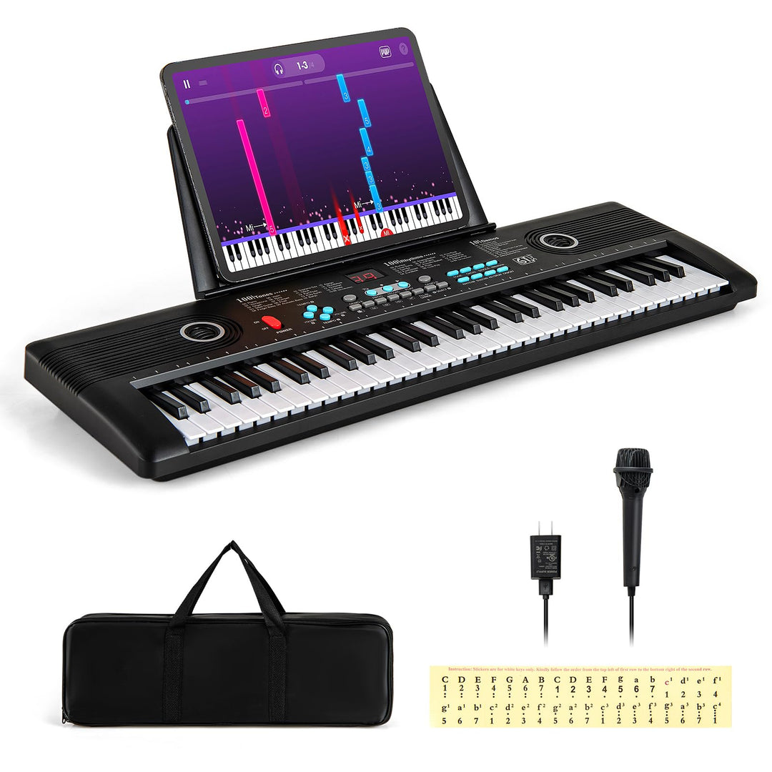 COSTWAY Keyboard Piano 61 Tasten, Digital Piano mit Ständer &amp; Mikrofon &amp; Tragetasche, E-Piano für Ei