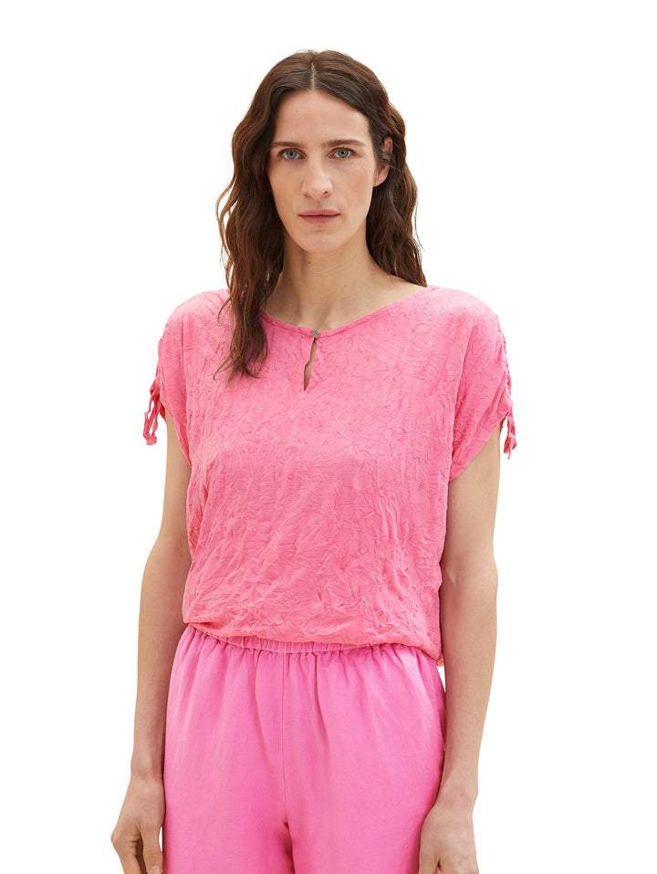 TOM TAILOR Damen T-Shirt mit Raffung &amp; Muster XXS 31647 - Nouveau Pink, XXS 31647 - Nouveau Pink