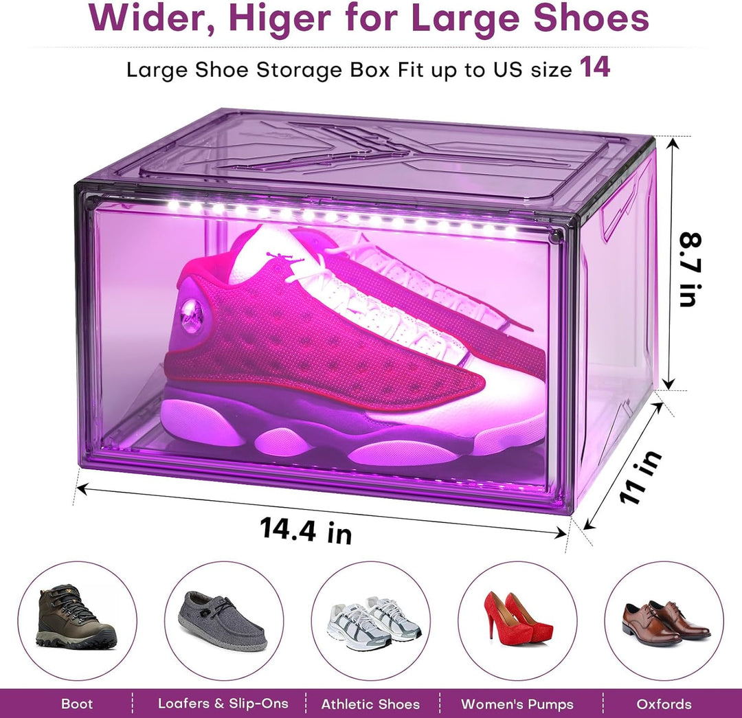 LED Schuhboxen Stapelbar, 2er Set, Schuh-Organizer aus Kunststoff, Schuhaufbewahrung Platzsparend, M