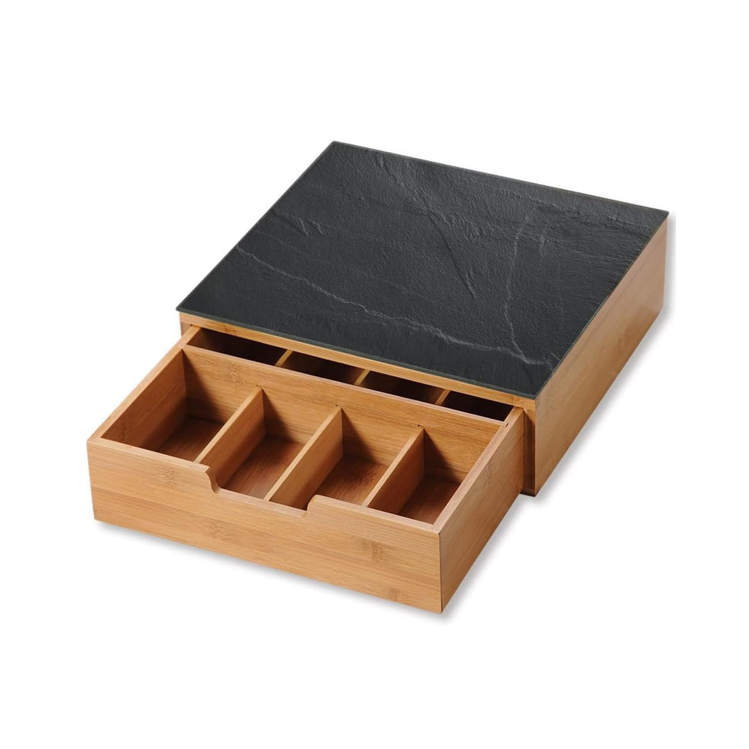 Kesper Box mit Schublade 58951 | Kaffeekapsel- & Teebox aus FSC Bambus | Glas-Abstellfläche mit Schi