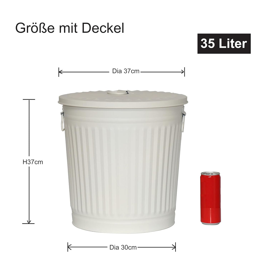 Jinfa 3 Sets Retrodesign Mülleimer mit Deckel | Cremeweiss | Ø 36 cm, Höhe 36,5 cm, 35 Liter 3 Stück