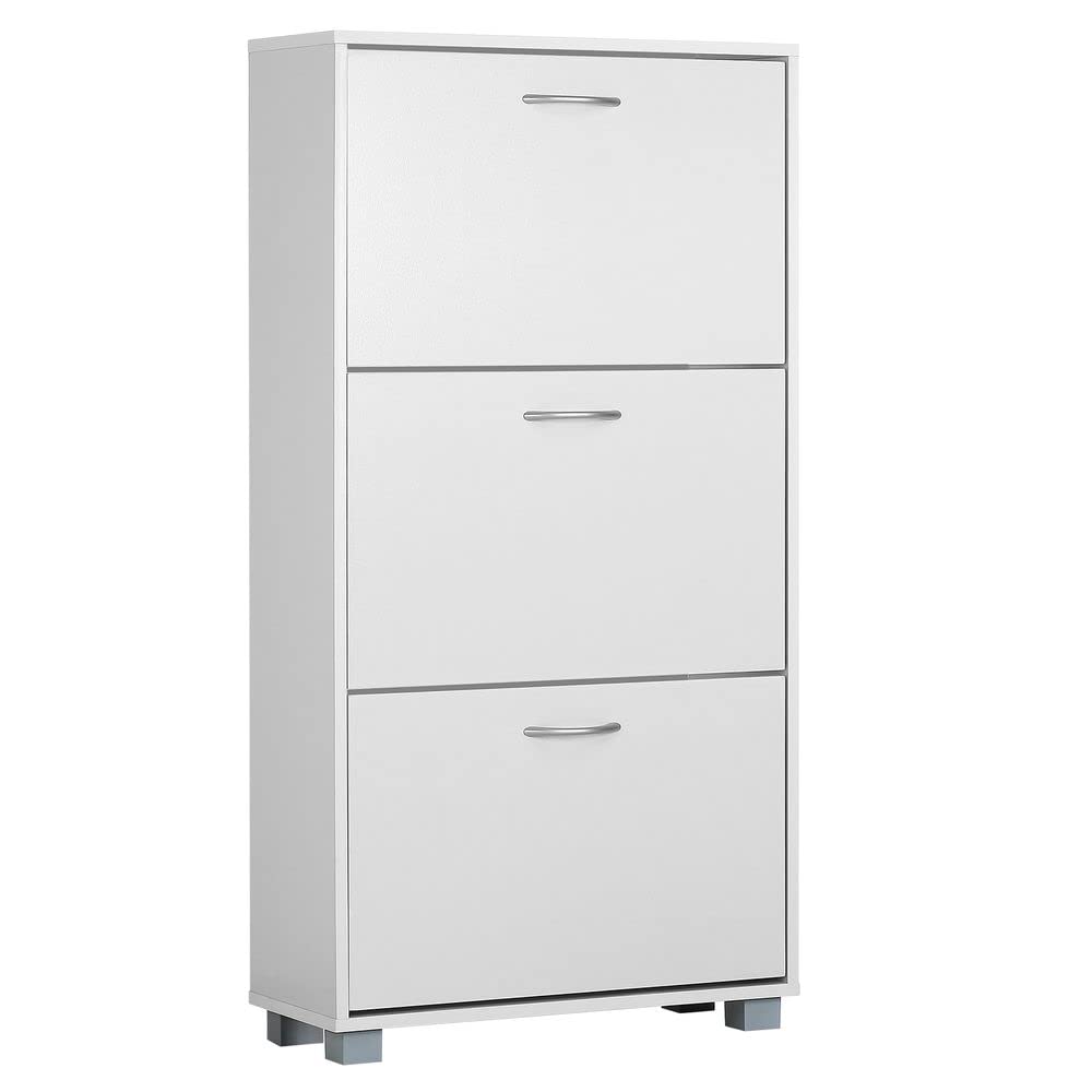Casaria® Schuhschrank für 18 Paar Schuhe Schmal 115x60x25cm 3 Klappen Hoch Holz Geschlossen Kippsich
