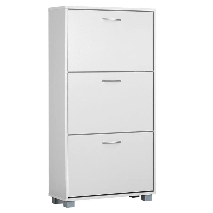 Casaria® Schuhschrank für 18 Paar Schuhe Schmal 115x60x25cm 3 Klappen Hoch Holz Geschlossen Kippsich