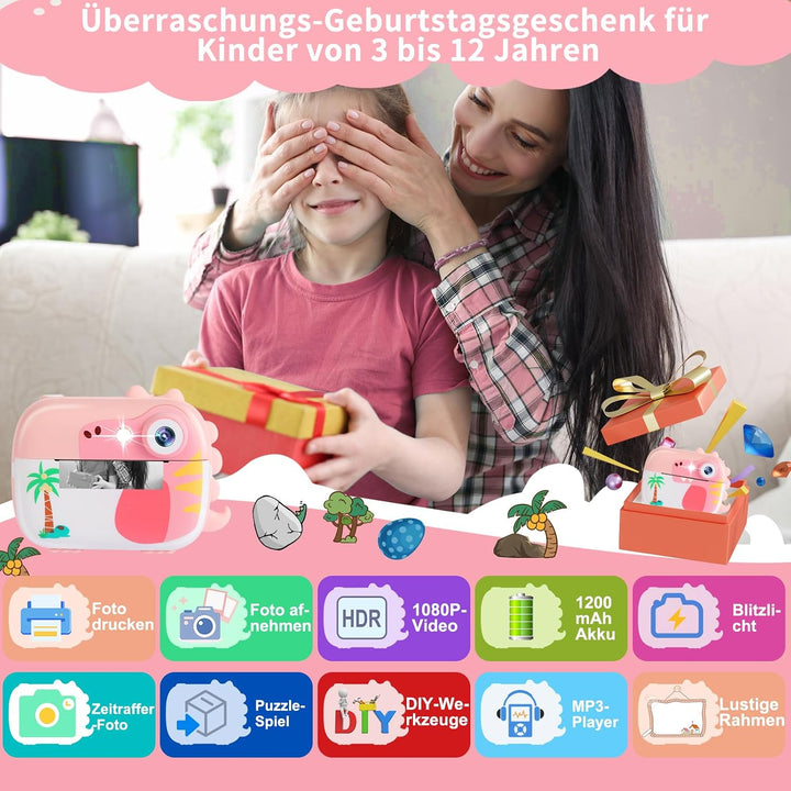 ARNSSIEN Sofortbildkamera Kinder, 2.4" KinderKamera Sofortbildkamera mit 7 Rollen Druckpapier, 1080P