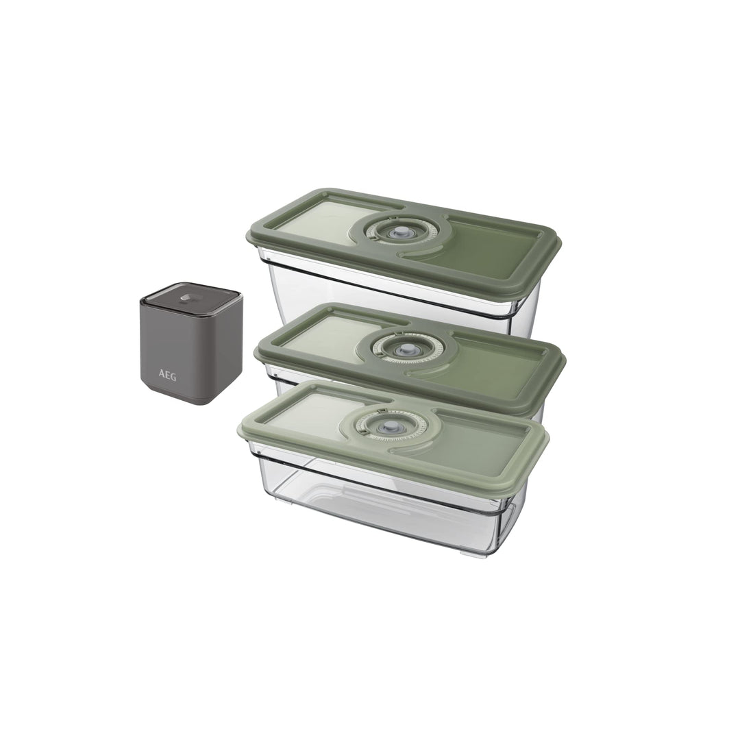 AEG AVFK1+ Vakuumier Fresh Kit+ (Handvakuumierpumpe, 3 luftdichte Vakuum-Behälter mit Datumsfunktion