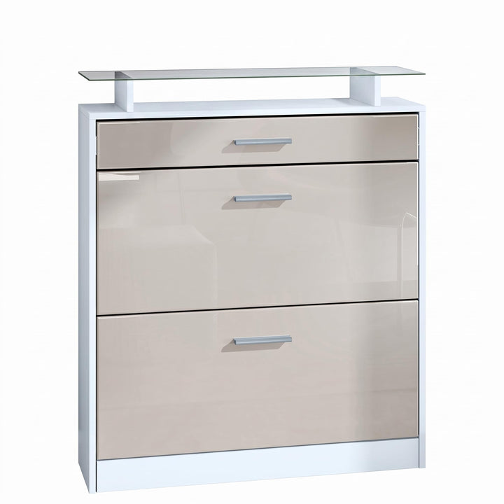 Vladon Schuhschrank Loret 89 x 104 x 23 cm Schuhkipper für 16 Paar Schuhe mit 1 Schublade, 1 Glasabl