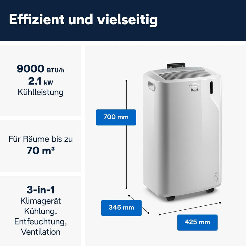 DeLonghi Pinguin Klimaanlage, leise, Timer 24 Stunden, PACEM 77, 63 Dezibel, Leistung 800 W, Weiss 2