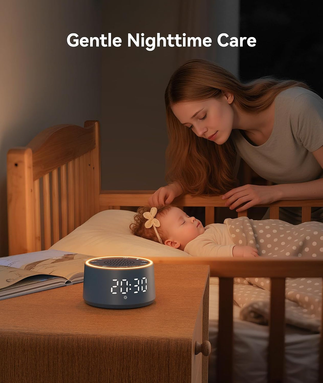 Dreamegg Sound Machine & Wecker – Weissrauschgerät mit 7 Wecktönen, Dimmbarem Nachtlicht (0-100%), f