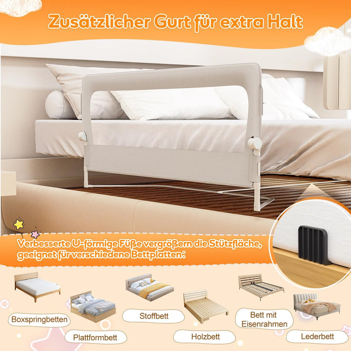 Bettgitter Rausfallschutz Bett, Rausfallschutz Boxspringbett 150cm, höhenverstellbar 72-86 cm, zusam