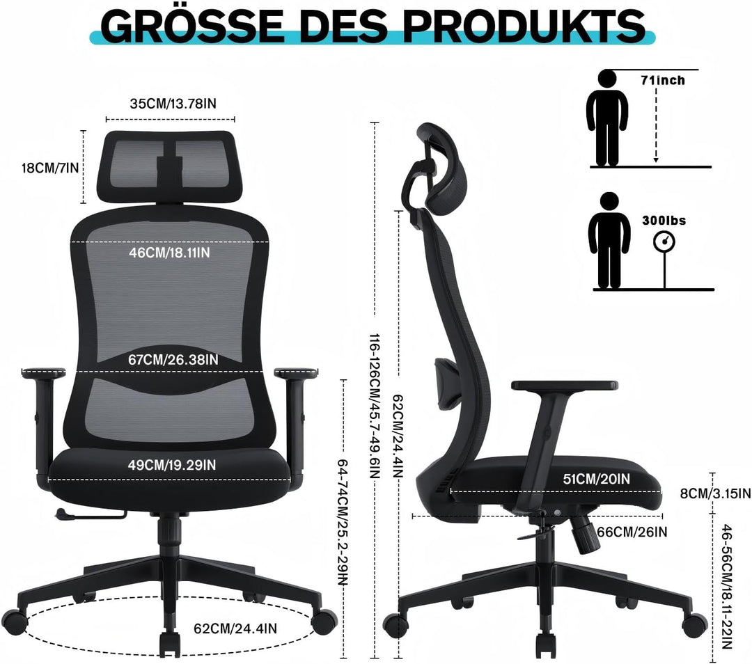 Bürostuhl Ergonomisch Schreibtischstuhl, Drehstuhl mit Schaumstoff-Lendenkissen, Bürostühle mit Vers