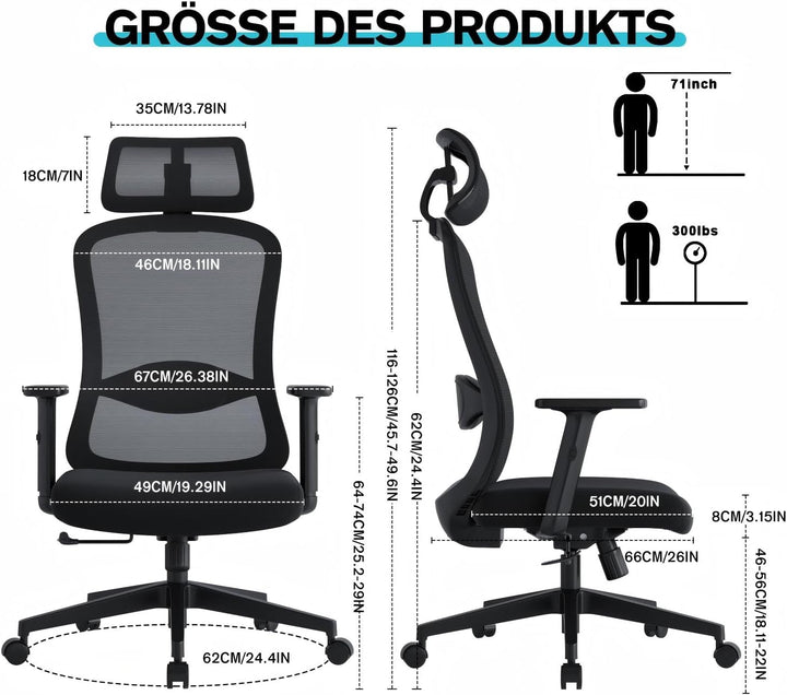 Bürostuhl Ergonomisch Schreibtischstuhl, Drehstuhl mit Schaumstoff-Lendenkissen, Bürostühle mit Vers