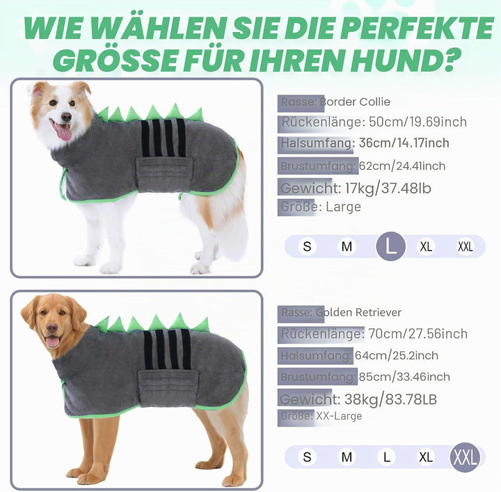 HundeBademantel Mikrofaser Schnell Trocknend, Einstellbar Hundehandtuch Extra Saugfähig für Mittel &