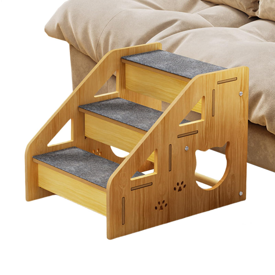 Hunderampe,Stabile rutschfeste Holztreppe für Hunde und Katzen - 3-Stufen-Hundetreppe für hohe Bette