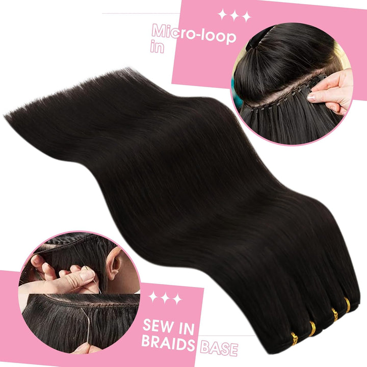YoungSee Echthaar Extensions Tressen Braun Tressen Echthaar 50 cm Echthaar Tressen Braun Haartressen