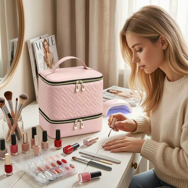 Nagellack Organizer Tasche, Doppelschicht Nagellack Aufbewahrung Box, Grosser Nagelkoffer für Nageld