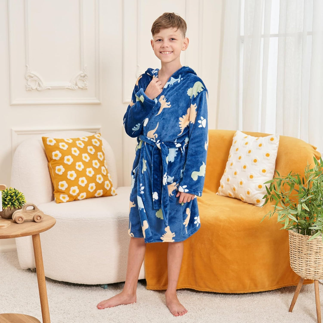 V.&GRIN Bademantel Kinder Mädchen, Fleece Kinderbademantel mit Kapuze für Jungen von 3–14 Jahren in