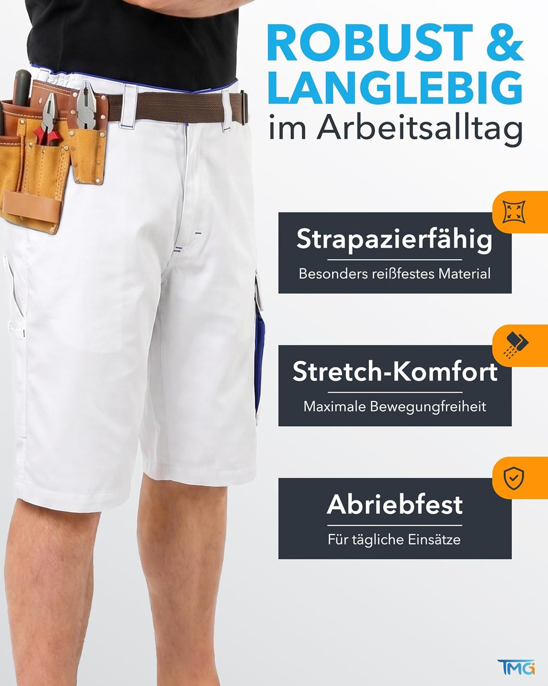 TMG Arbeitsshorts Herren Finesse - leichte Cargo Bundhose kurz aus robustem Baumwoll-Polyester-Mix m