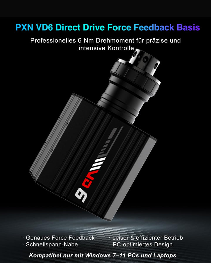 PXN VD6 Direct Drive Rennlenkrad Basis – 6 Nm Drehmoment, echtes Force Feedback, Servomotor, Gaming
