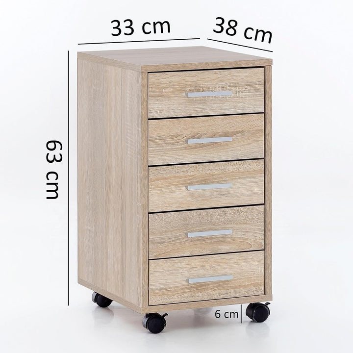 Wohnling Rollcontainer Sonoma 33 x 63 x 38 cm Holz Schubladenschrank Schreibtisch, Büro Schrank mit
