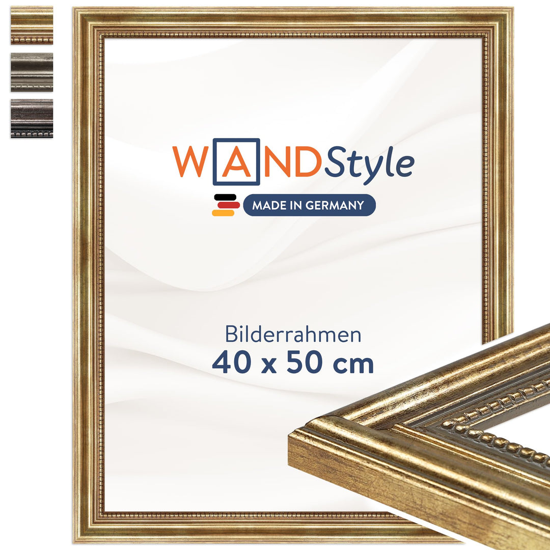 WANDStyle Bilderrahmen Antik 40x50cm I Farbe: Gold I Holzbilderrahmen I Fotorahmen I Goldener Barock