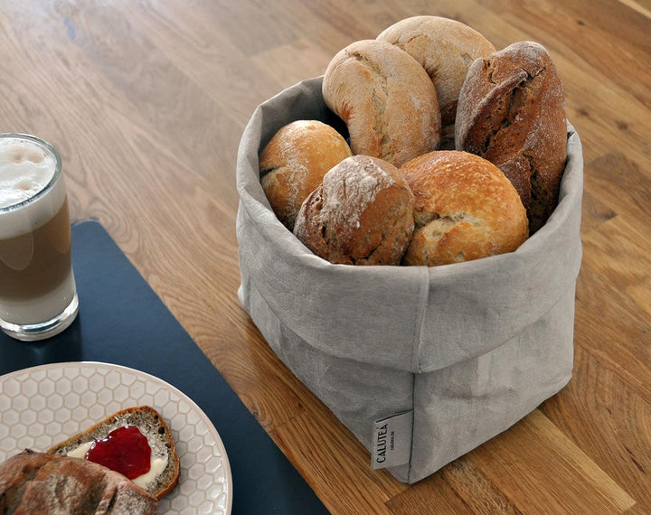 grosser XXL Brotkorb / grau / modern / veganes Leder als Stoff Alternative / Brottasche / Brötchenko