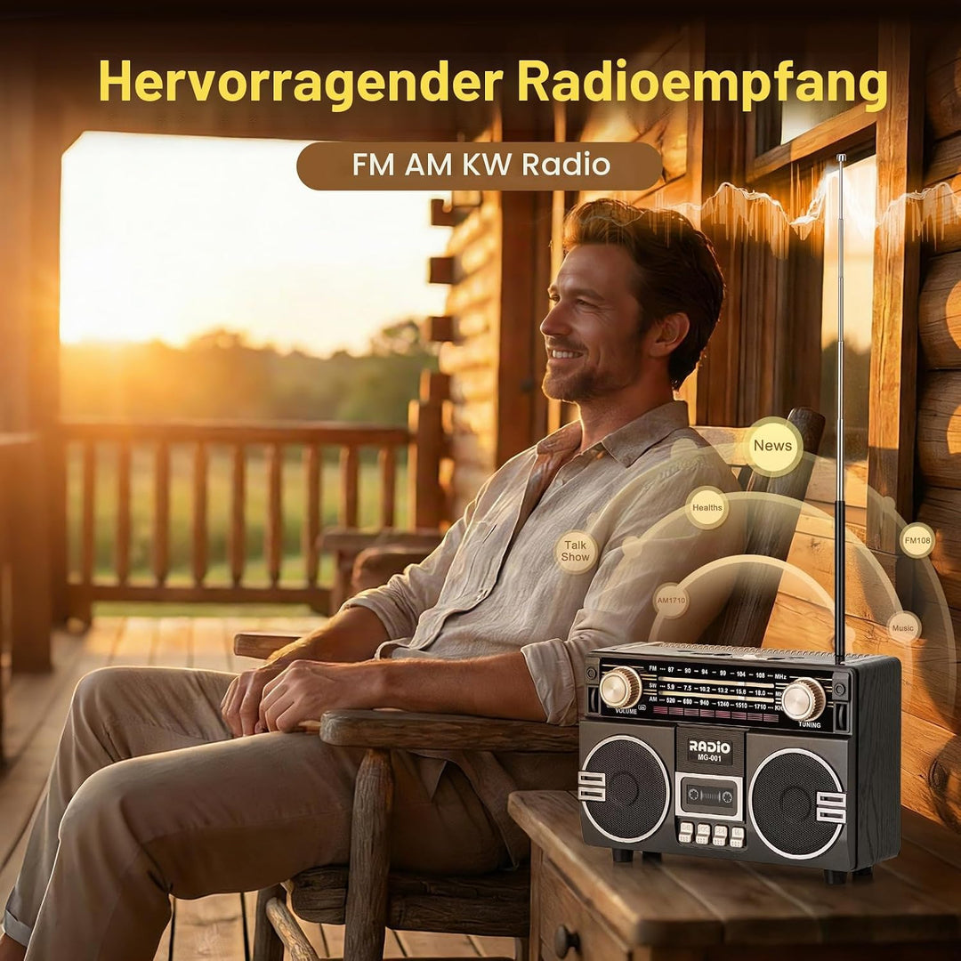 Tendak Retro Radio AM/FM/SW, Nostalgie Radio mit 1200mAh Akku, Kofferradio mit 6.0 Bluetooth, Küchen
