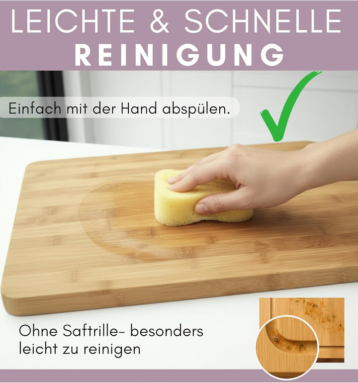Schneidebrett aus schönem Bambus | XXL -ohne Farbe oder Lack | 60 x 40 x 3 cm | Gross & Natürlich |