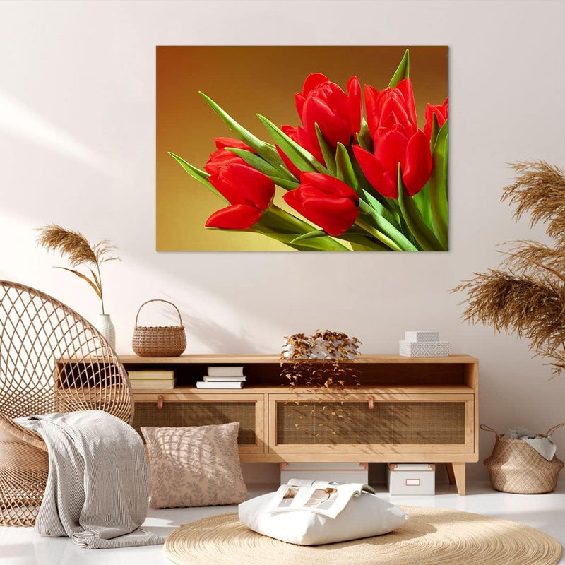 Bilder auf Leinwand 100x70cm Leinwandbild Tulpen Blumen Feld Plantage Gross Wanddeko Bild Schlafzimm