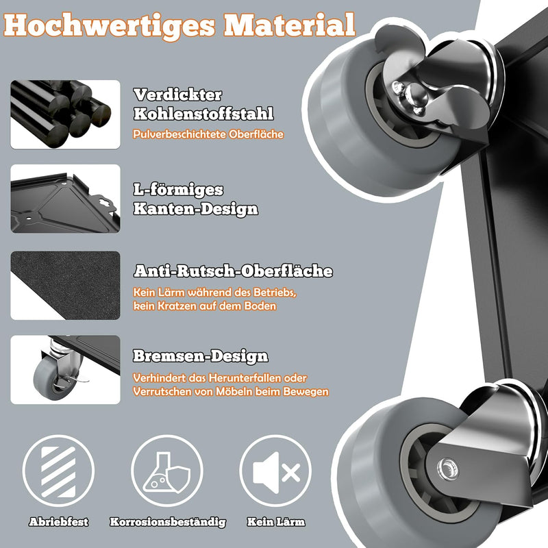 UISEBRT Möbel Transportrollen Set 8 Stück Transportrollen Schwerlast Möbeltransportrollen mit PP-Räd