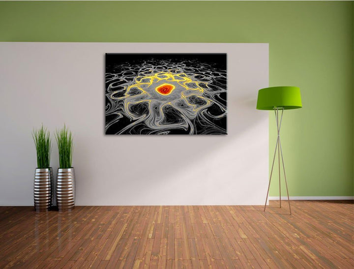 Dark leuchtendes Lava Muster schwarz/weiss Format: 100x70auf Leinwand, XXL riesige Bilder fertig ger