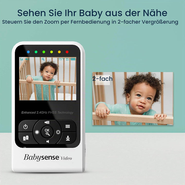 Babysense Video-Babyphone Zwei Kameras und Audio, Grosser Reichweite, Anzeige der Raumtemperatur, Na